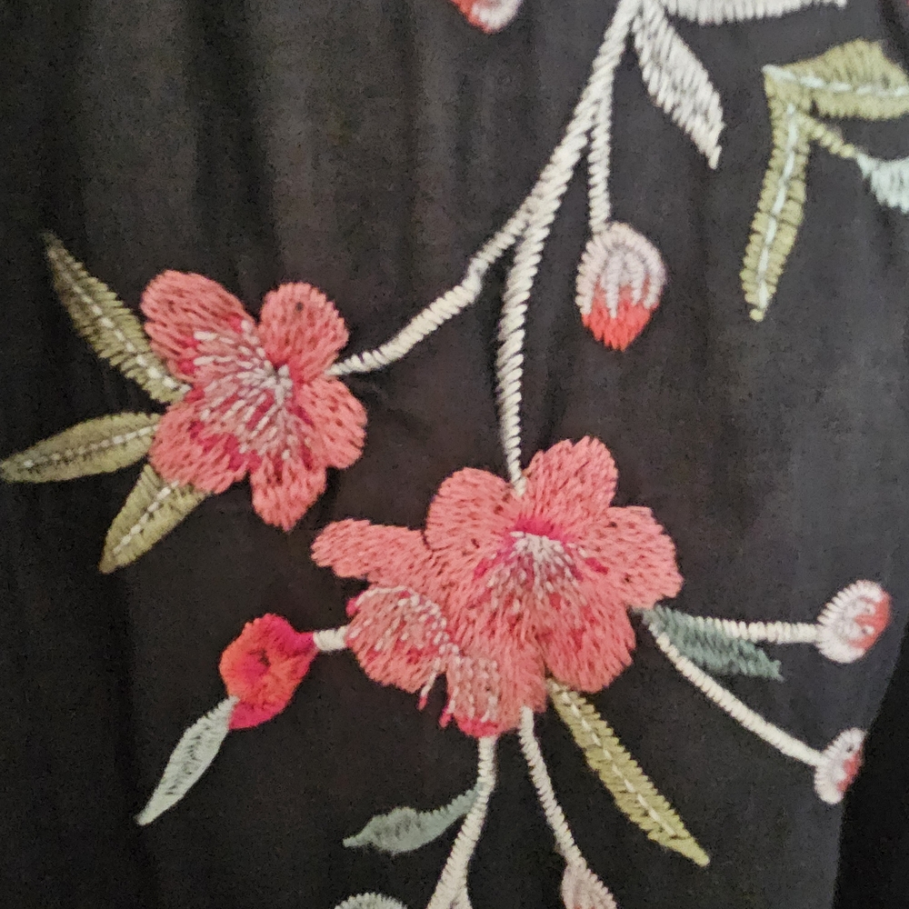Johnny Was Black Midi Dress with Pink and White Floral Embroidery - Picture 4 of 10